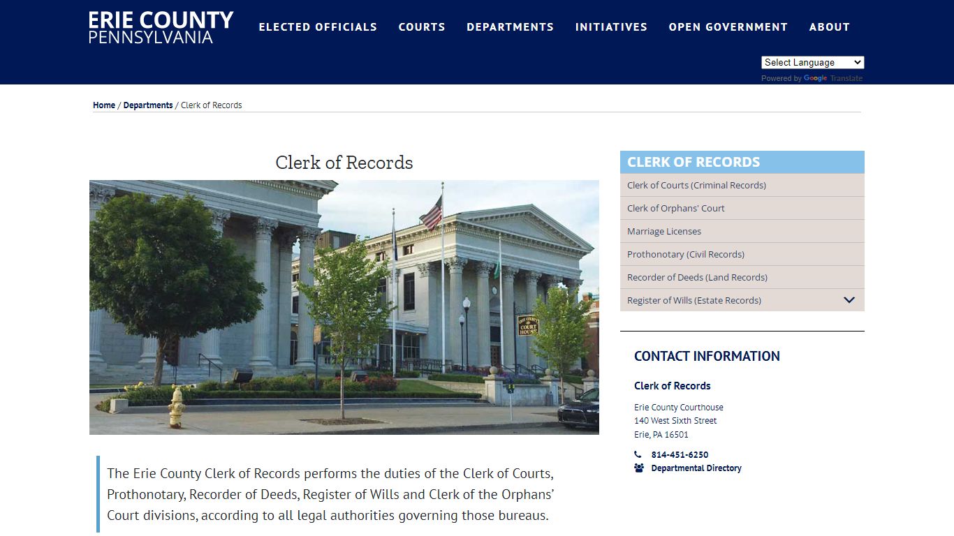 Clerk of Records – Erie County, PA